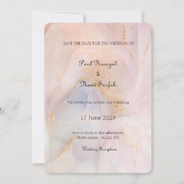 Convite para Casamento de Marble Blush e Dourado