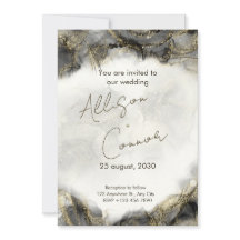 Convite para casamento de Marble com pente preto e