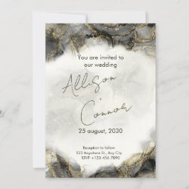 Convite para casamento de Marble com pente preto e