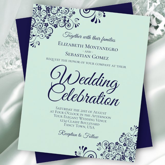 Convite para Casamento de Marinho Azul e Verde da  (Criador carregado)