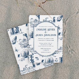 Convite para Casamento de Marinhos de Boston Toile