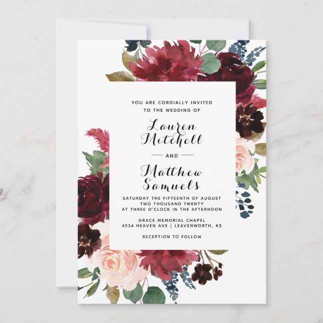 Convite para Casamento de Marinhos Marsala Burgund (Frente)