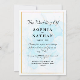 Convite para Casamento de Mármore Azul Elegante