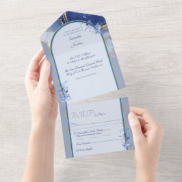 Convite para Casamento de Mármore Azul Moderno
