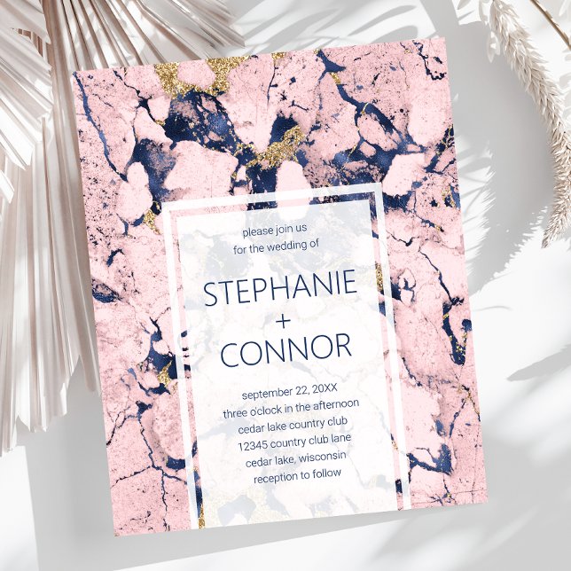 Convite para Casamento de Mármore Dourado Blush Ma (Criador carregado)