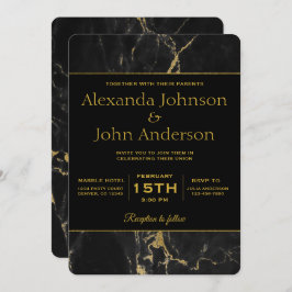 Convite para Casamento de Mármore Dourado e Negro