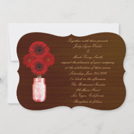 Convite para Casamento de Mason Jar Red Rustic Cou