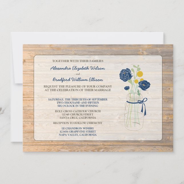 Convite para Casamento de Mason Jar, Rustic Countr (Frente)