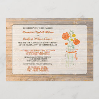 Convite Para Casamento De Mason Jar, Rustic Countr