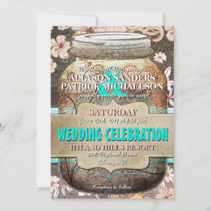 Convite Para Casamento De Mason Jar, Rústico E Fl