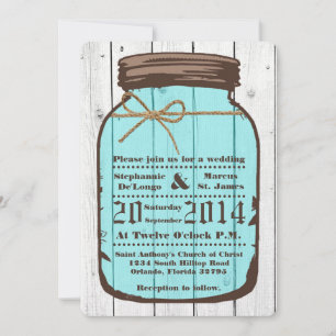 Convite para Casamento de Mason Jar Wood Wash Coun