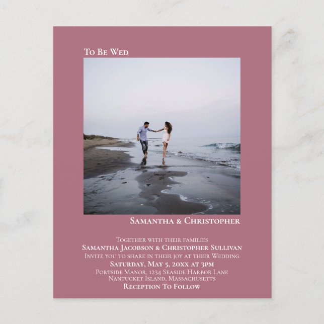 Convite para Casamento de Mauve BUDGET, Foto Minim (Frente)