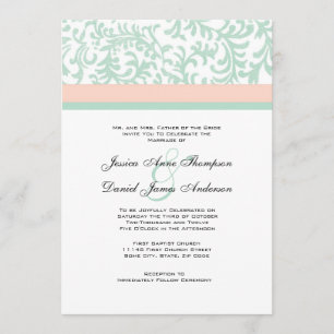 Convite para Casamento de Mint Green e Peach Pink