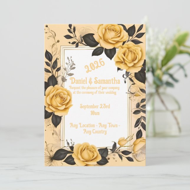 Convite para Casamento de Modelo de Quadro de Rosa (Em pé/Frente)