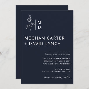Convite para Casamento de Monograma Botânico marin