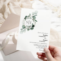 Convite para Casamento de Monograma Branco Moderno