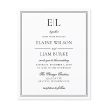 Convite para Casamento de Monograma Branco Preto d