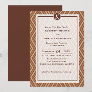 Convite para Casamento de Monograma Brown e Beige