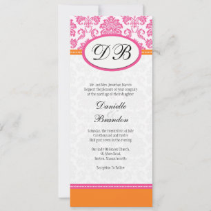 Convite para Casamento de Monograma de Damasco Ros