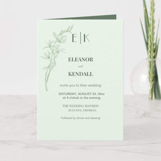 Convite para Casamento de Monograma de Flor eterno (Frente)