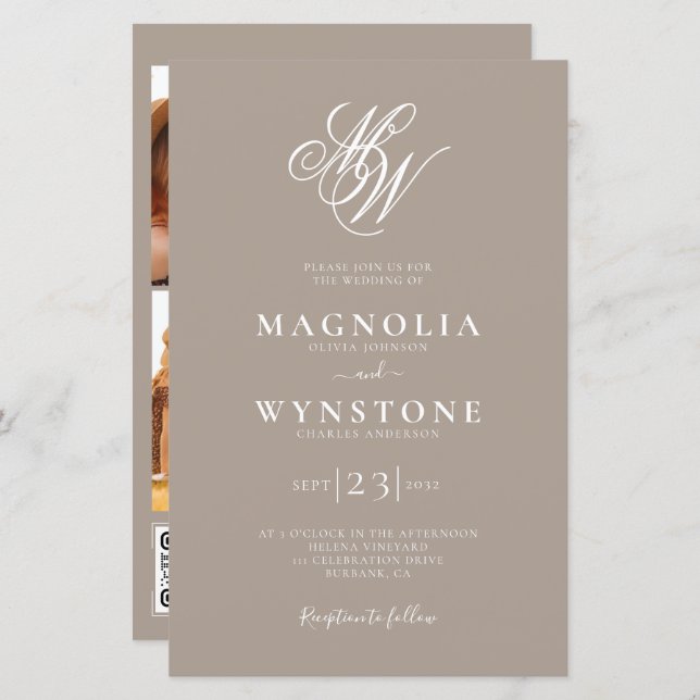 Convite para Casamento de Monograma de Orçamento | (Frente/Verso)