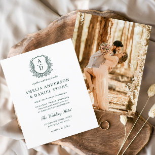 Convite para Casamento de Monograma de Paixão Verd