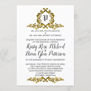 Convite para Casamento de Monograma Dourado