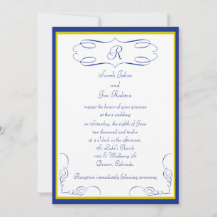Convite para Casamento de Monograma Dourado Azul