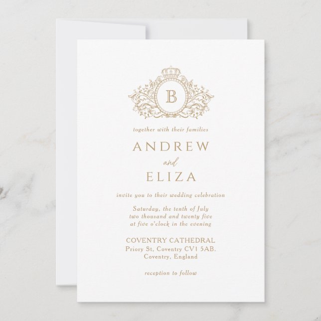 Convite para Casamento de Monograma Dourado Chic M (Frente)