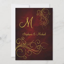 Convite para Casamento de Monograma Dourado Vermel