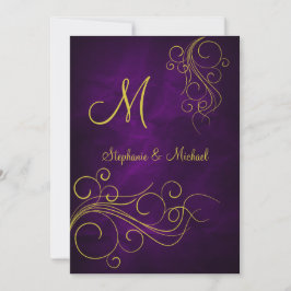 Convite para Casamento de Monograma Dourado Violet