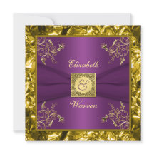 Convite para Casamento de Monograma Floral Roxo e 