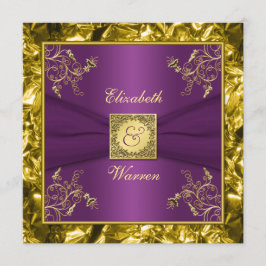 Convite para Casamento de Monograma Floral Roxo e