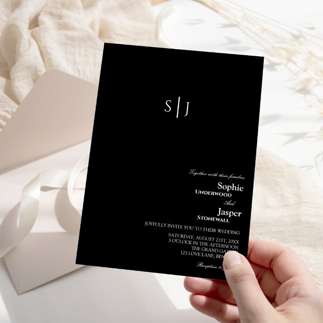 Convite para Casamento de Monograma Negro Clássico (Criador carregado)