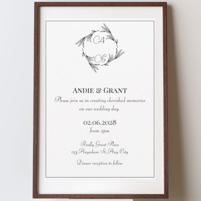 Convite para Casamento de Monograma Preto Elegante (Criador carregado)