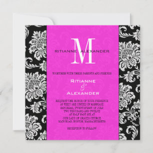 Convite para Casamento de Monograma Rosa Quente Pr