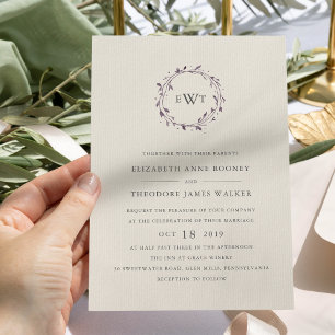 Convite para Casamento de Monograma Wreath Ameix