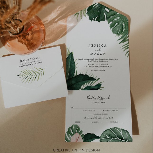 Convite para Casamento de Monstera Tropical (Criador carregado)