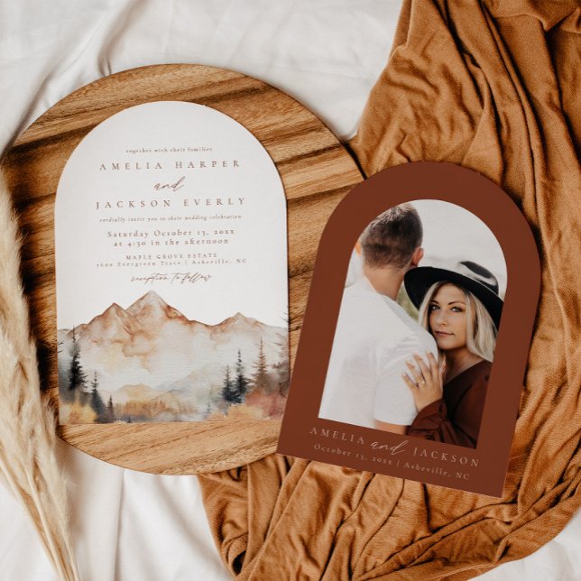 Convite para Casamento de Montanha Arch Boho Water (Criador carregado)