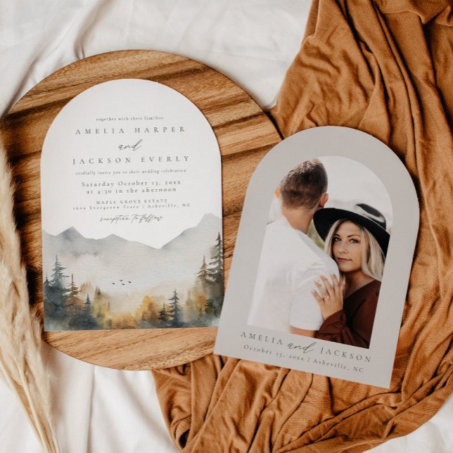 Convite para Casamento de Montanha Arch Boho Water (Criador carregado)
