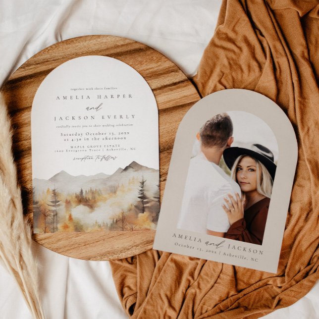Convite para Casamento de Montanha Arch Boho Water (Criador carregado)