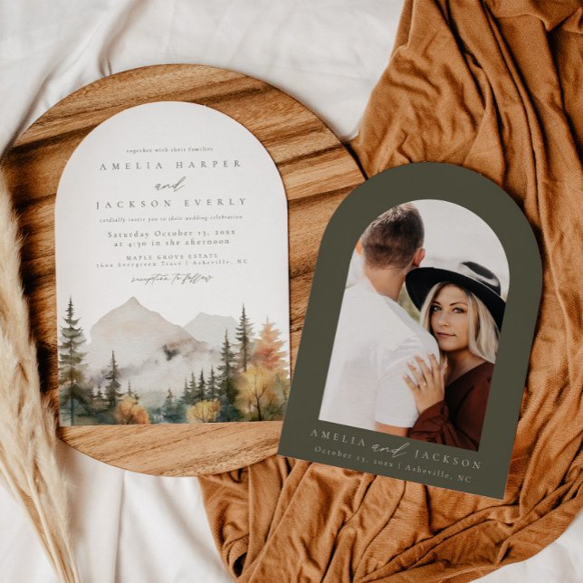 Convite para Casamento de Montanha Arch Boho Water (Criador carregado)