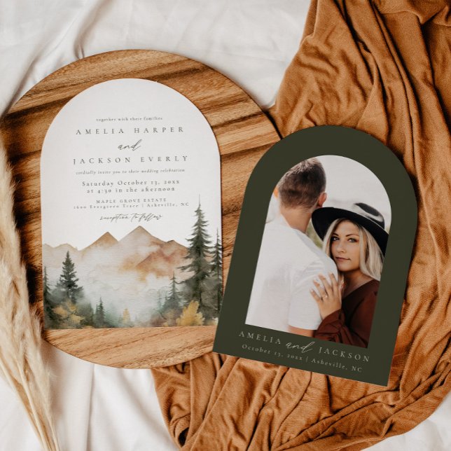 Convite para Casamento de Montanha Arch Boho Water (Criador carregado)