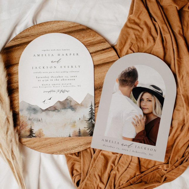 Convite para Casamento de Montanha Arch Boho Water (Criador carregado)
