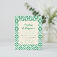 Convite para Casamento de Motif Retro Verde Azul