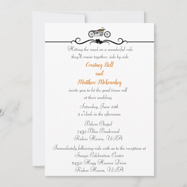 Convite para Casamento de Motociclos e Corações (Frente)