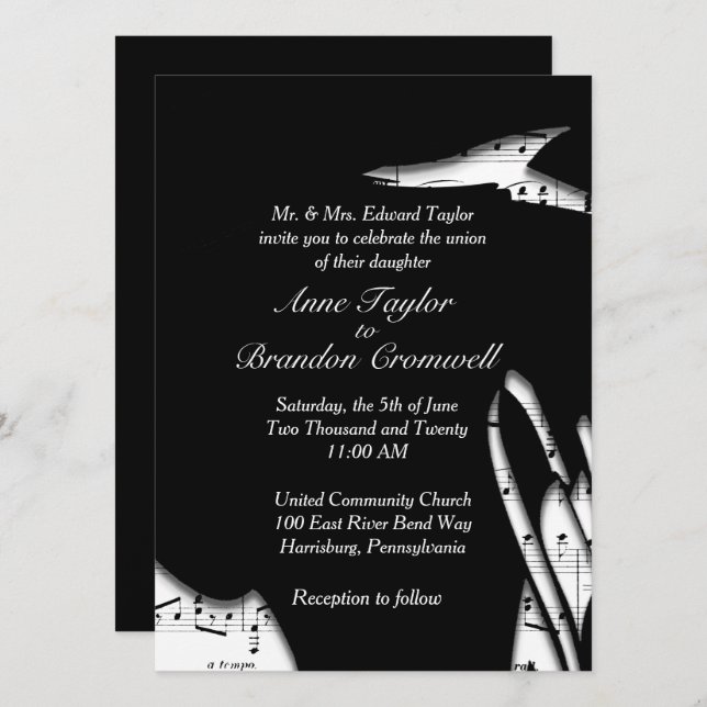 Convite para Casamento de Música Branca e abstrato (Frente/Verso)