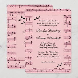 Convite para Casamento de Música Rosa com Folha
