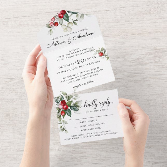 Convite para Casamento de Natal de Berry de invern (Aba destacável)