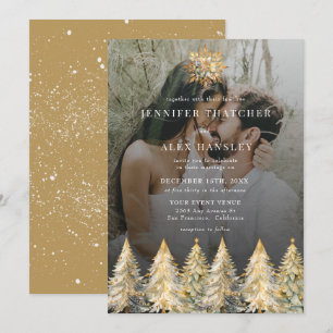 Convite para Casamento de Natal Dourado Sparkle
